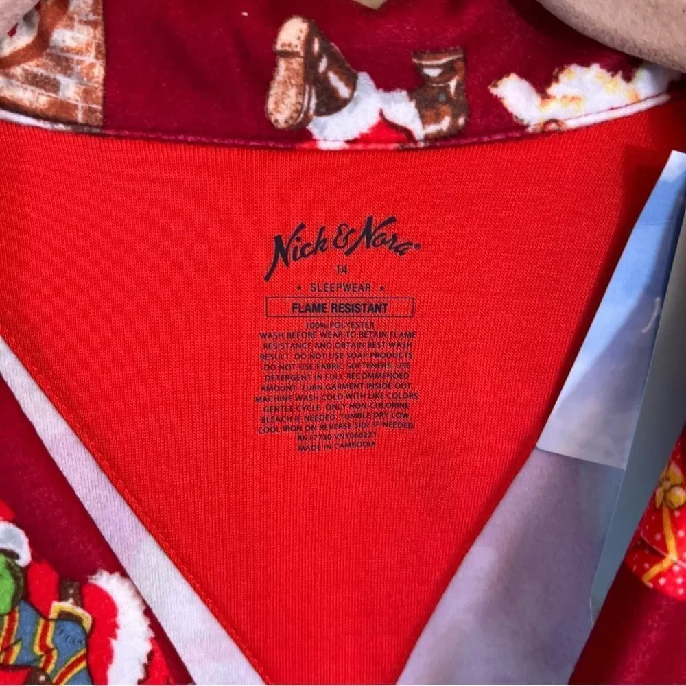 Nick‎ & Nora Kid’s Red Santa Flannel Pajama Top 14 NWT